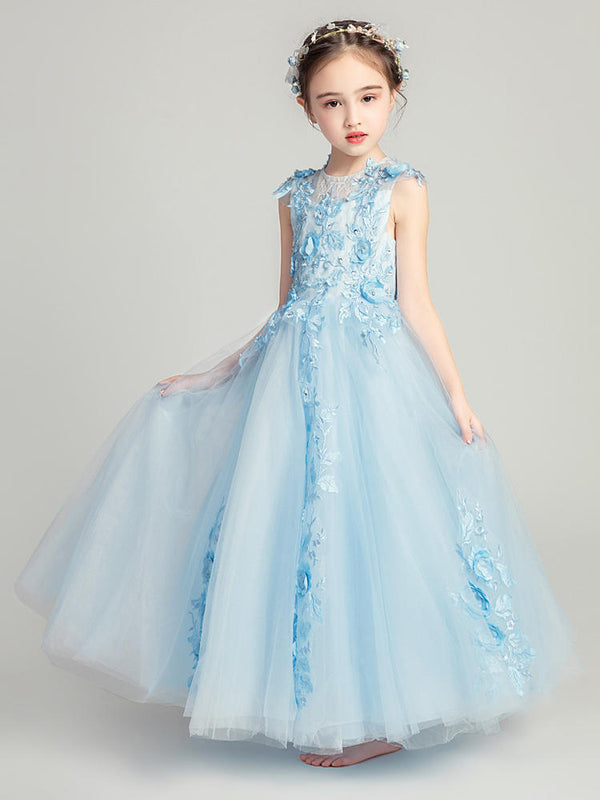 Girls' Evening Gown Puffy Yarn Long Princess Dress Flower Girl Wedding Dress - Dorabear