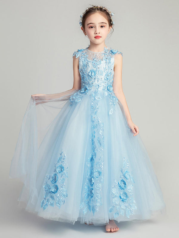 Girls' Evening Gown Puffy Yarn Long Princess Dress Flower Girl Wedding Dress - Dorabear