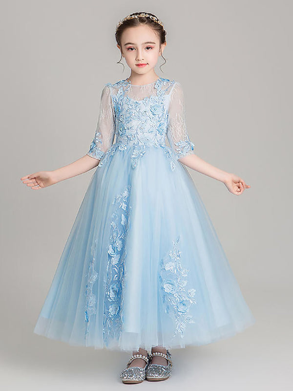 Girls' Evening Gown Puffy Yarn Long Princess Dress Flower Girl Wedding Dress - Dorabear