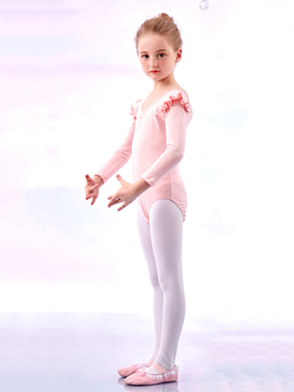 Ruffled Long-sleeved Practice Clothes Ballet Split Tutu Skirt Suits - Dorabear