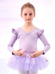 Ruffled Long-sleeved Practice Clothes Ballet Split Tutu Skirt Suits - Dorabear