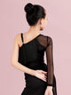 Fall/Winter One-shoulder Sling Mesh Long-sleeved Latin Dance Leotard - Dorabear