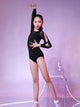 Fall/Winter Round Neck Gauze Long-sleeved Latin Dance Leotard - Dorabear