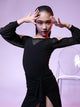 Fall/Winter Round Neck Gauze Long-sleeved Latin Dance Leotard - Dorabear