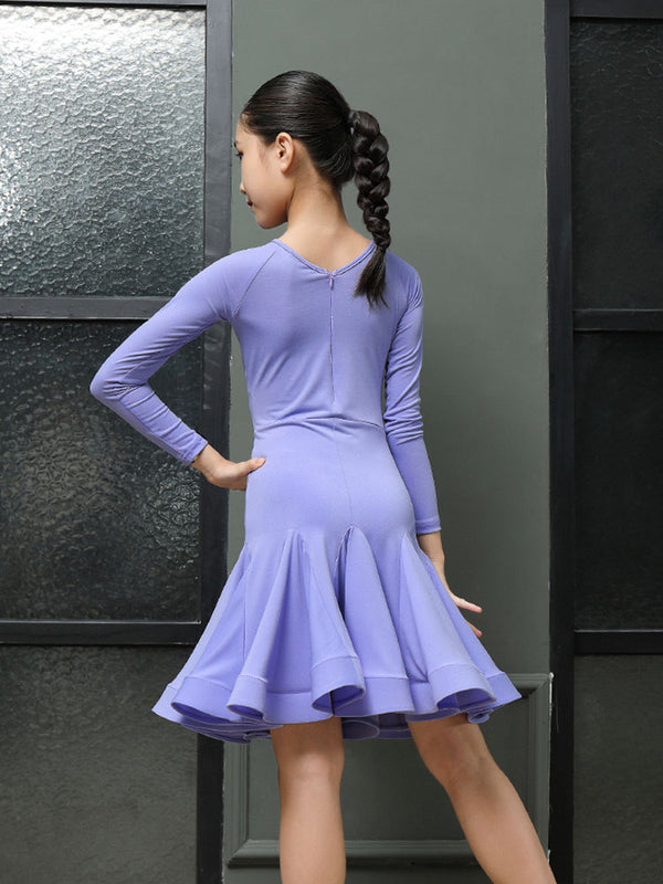 Fall/Winter Round Neck Slim Version Long-sleeved Latin Dance Dress - Dorabear