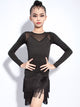 Autumn/Winter Round Neck Slim Long-sleeved Latin Dance Fringed Dress - Dorabear