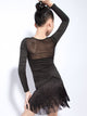 Autumn/Winter Round Neck Slim Long-sleeved Latin Dance Fringed Dress - Dorabear