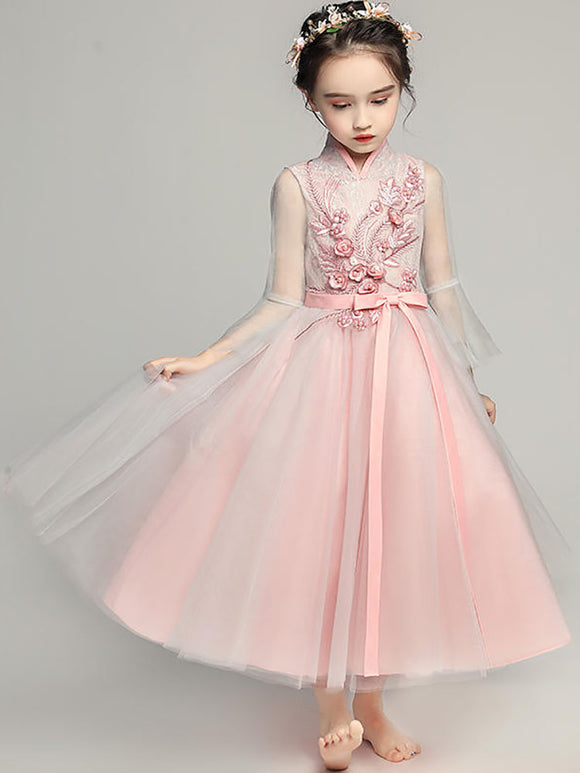 Girls' Gauze Sleeve Evening Gown Piano Performance Costume Walkshow Princess Dress - Dorabear