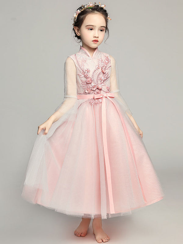 Girls' Gauze Sleeve Evening Gown Piano Performance Costume Walkshow Princess Dress - Dorabear