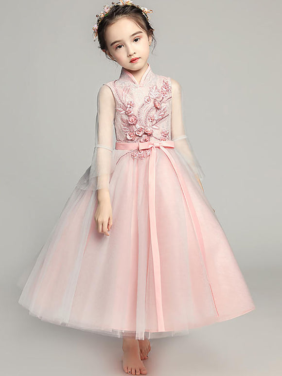 Girls' Gauze Sleeve Evening Gown Piano Performance Costume Walkshow Princess Dress - Dorabear