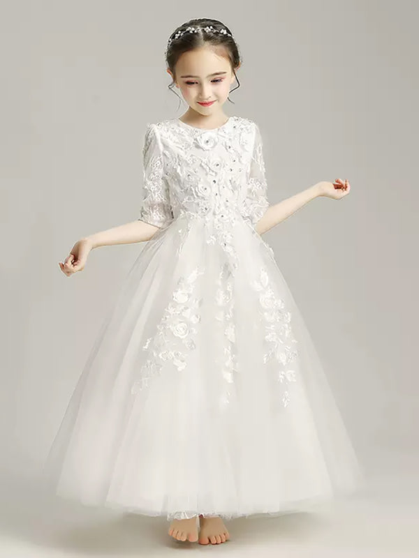 Girls' Gown Wedding Dress Flower Girl Princess Dress Piano Performance Costume - Dorabear