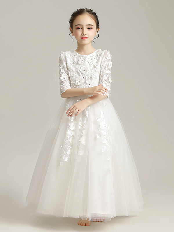 Girls' Gown Wedding Dress Flower Girl Princess Dress Piano Performance Costume - Dorabear