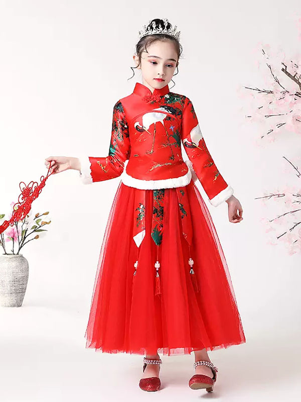 Girls' Han Costume National Style Ancient Dress Winter Thickened Long Sleeved Suit - Dorabear