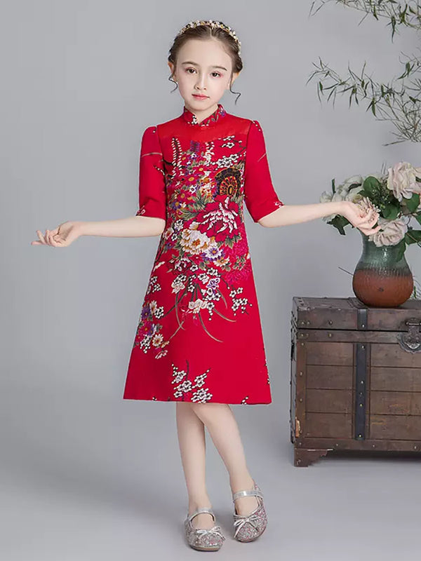 Girls' High-end Gown Princess Dress Oriental Elements Cheongsam Trailing Wedding Dress - Dorabear