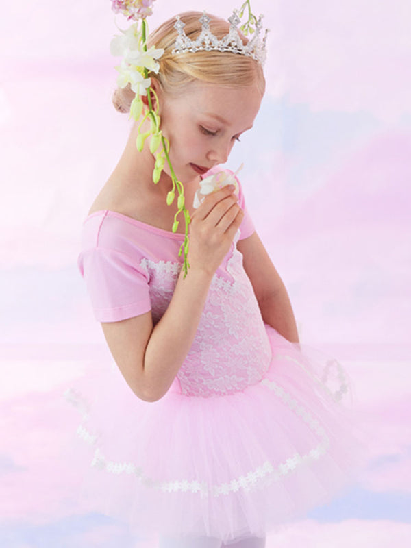 Short-sleeved Ballet Dress Lace Stitching Tutu Dance Training Clothes - Dorabear