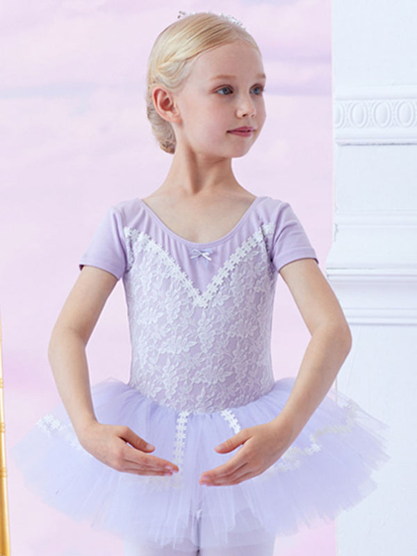 Short-sleeved Ballet Dress Lace Stitching Tutu Dance Training Clothes - Dorabear