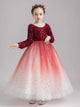 Girls' Long-sleeved Evening Gown Flower Girl Princess Dress Gauze Piano Performance Dress - Dorabear