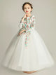 Girls' Long-sleeved Evening Gown Flower Girl Wedding Dress Piano Performance Dress Costume - Dorabear