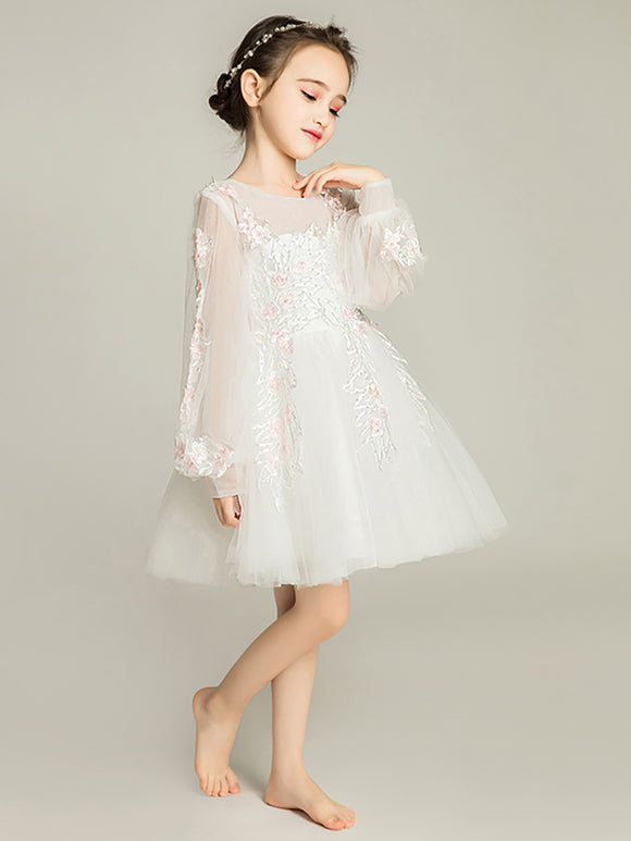 Girls' Long-sleeved Princess Dress Flower Girl Gown Walkshow Piano Performance Costume - Dorabear