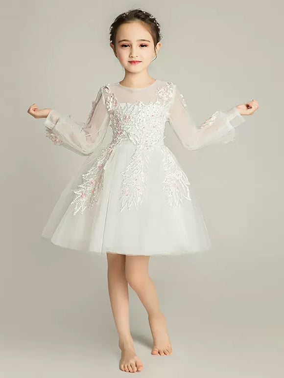 Girls' Long-sleeved Princess Dress Flower Girl Gown Walkshow Piano Performance Costume - Dorabear