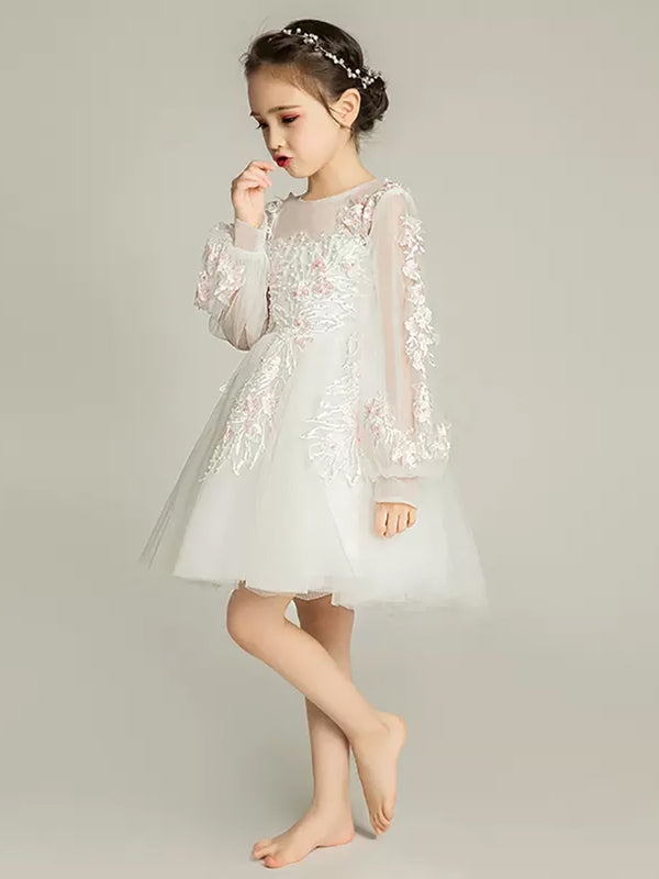 Girls' Long-sleeved Princess Dress Flower Girl Gown Walkshow Piano Performance Costume - Dorabear