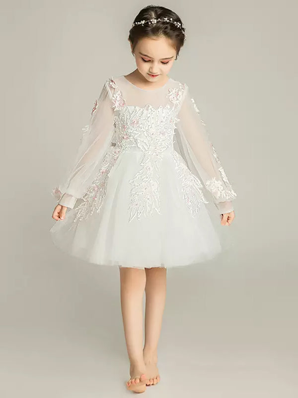 Girls' Long-sleeved Princess Dress Flower Girl Gown Walkshow Piano Performance Costume - Dorabear