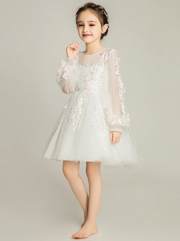 Girls' Long-sleeved Princess Dress Flower Girl Gown Walkshow Piano Performance Costume - Dorabear