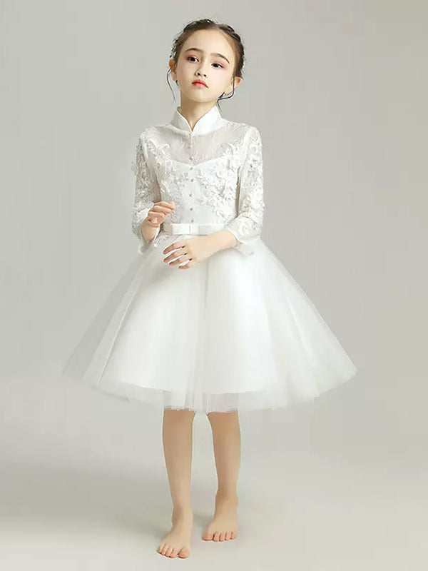 Girls' Long-sleeved Princess Dress Flower Girl Plush Dress Piano Performance Costume - Dorabear