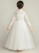 Girls' Long-sleeved White Piano Performance Costume Flower Girl Gown Wedding Dress - Dorabear