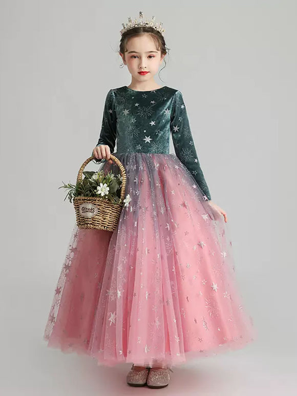 Girls' Long Sleeved Dress Performance Costume Flower Girl Gown Princess Dress - Dorabear