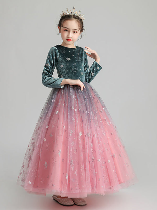 Girls' Long Sleeved Dress Performance Costume Flower Girl Gown Princess Dress - Dorabear