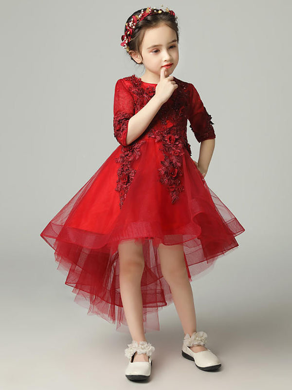 Girls' Medium Sleeved Trailing Puffy Dress Piano Performence Costume Walkshow Gown - Dorabear