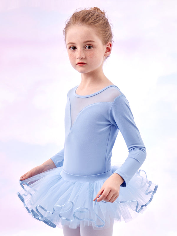 Mesh Stitching Split Ballet Suits Fall/Winter Long-sleeved Dance Clothes - Dorabear