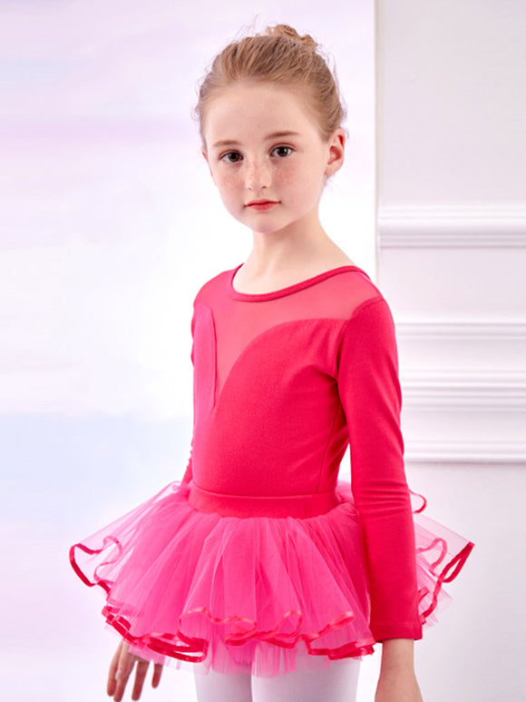 Mesh Stitching Split Ballet Suits Fall/Winter Long-sleeved Dance Clothes - Dorabear