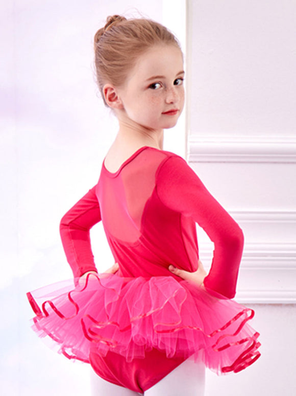 Mesh Stitching Split Ballet Suits Fall/Winter Long-sleeved Dance Clothes - Dorabear