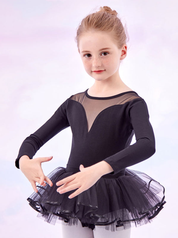 Mesh Stitching Split Ballet Suits Fall/Winter Long-sleeved Dance Clothes - Dorabear