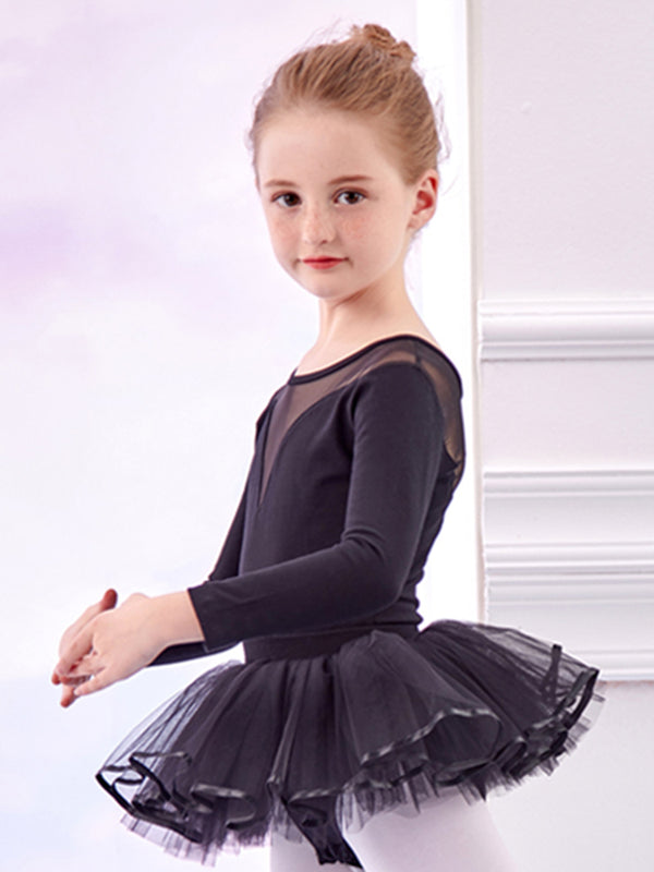 Mesh Stitching Split Ballet Suits Fall/Winter Long-sleeved Dance Clothes - Dorabear