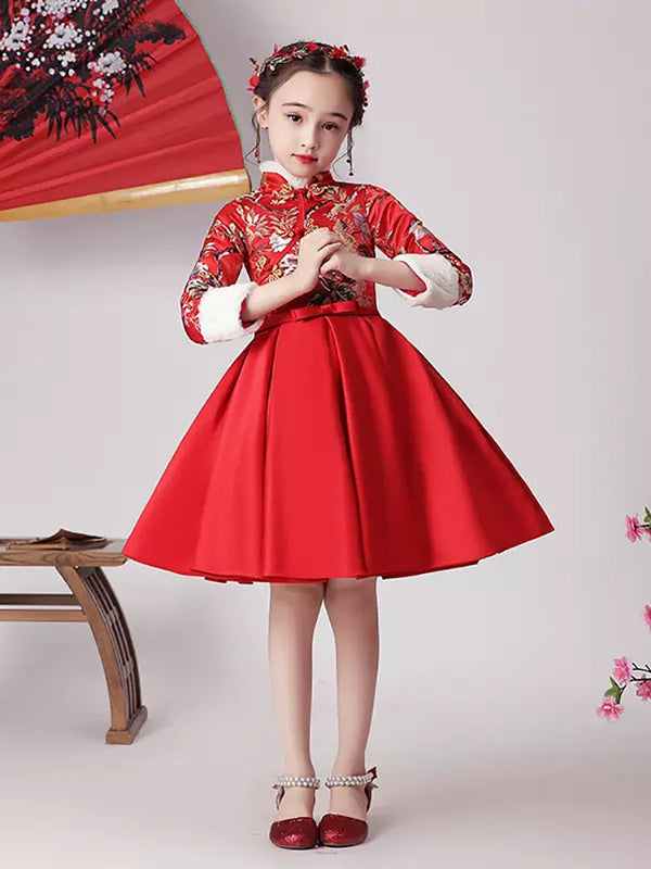 Girls' National Style Cheongsam Princess Dress Thickened Winter Performance Costume - Dorabear