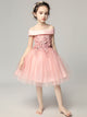 Girls' Off-shoulder Gown Princess Dress Puffy Gauze Piano Performance Costume - Dorabear