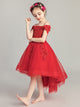 Girls' Off-shoulder Red Wedding Dress Evening Gown Piano Performance Costume - Dorabear