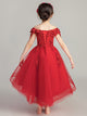 Girls' Off-shoulder Red Wedding Dress Evening Gown Piano Performance Costume - Dorabear