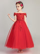 Girls' Off-shoulder Strapping Wedding Dress Long Piano Performance Costume Puffy Dress - Dorabear