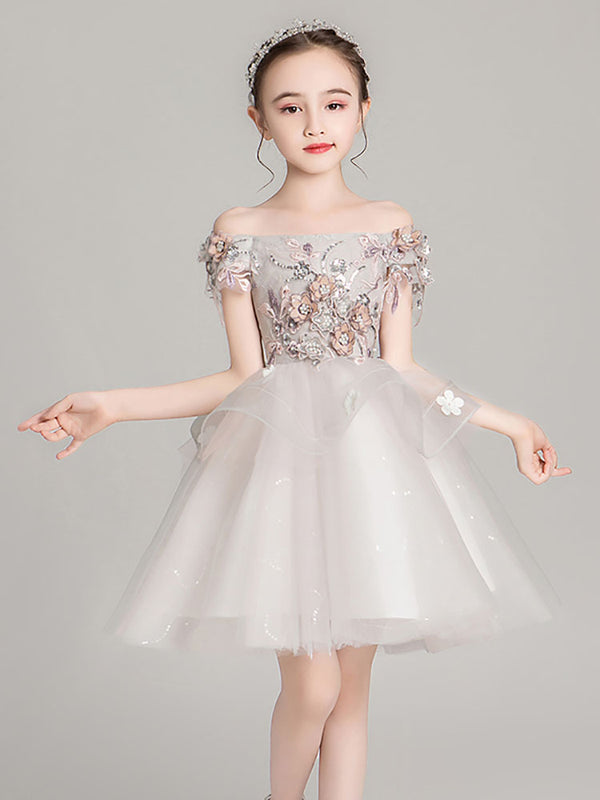 Girls' Piano Performance Costume Puffy Evening Gown Princess Dress - Dorabear