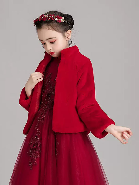 Girls' Plush Shawl Outwear Warm Long Sleeved Dress Cape Gown Accessory - Dorabear