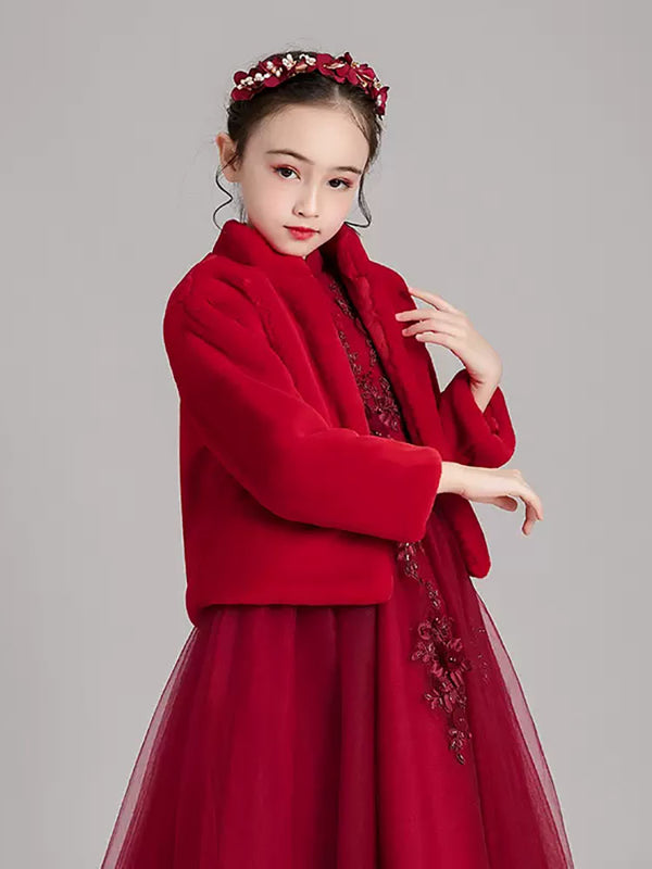 Girls' Plush Shawl Outwear Warm Long Sleeved Dress Cape Gown Accessory - Dorabear