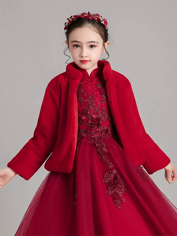 Girls' Plush Shawl Outwear Warm Long Sleeved Dress Cape Gown Accessory - Dorabear