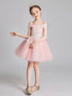 Girls' Princess Dress Flower Girl Off Shoulder Wedding Gown Trailing Piano Performance Costume - Dorabear