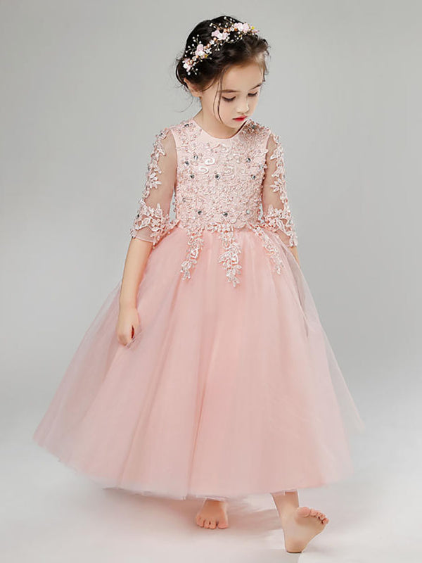 Girls' Princess Dress Long-sleeved Fluffy Wedding Dress Piano Performance Costume - Dorabear