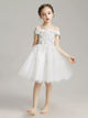 Girls' Princess Dress Puffy Gauze Off-shoulder Trailing Wedding Dress Piano Performance Costume - Dorabear