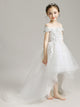 Girls' Princess Dress Puffy Gauze Off-shoulder Trailing Wedding Dress Piano Performance Costume - Dorabear